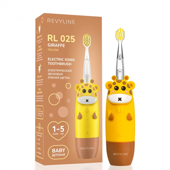 Детская электрическая звуковая зубная щетка Revyline RL 025 Baby, желтая