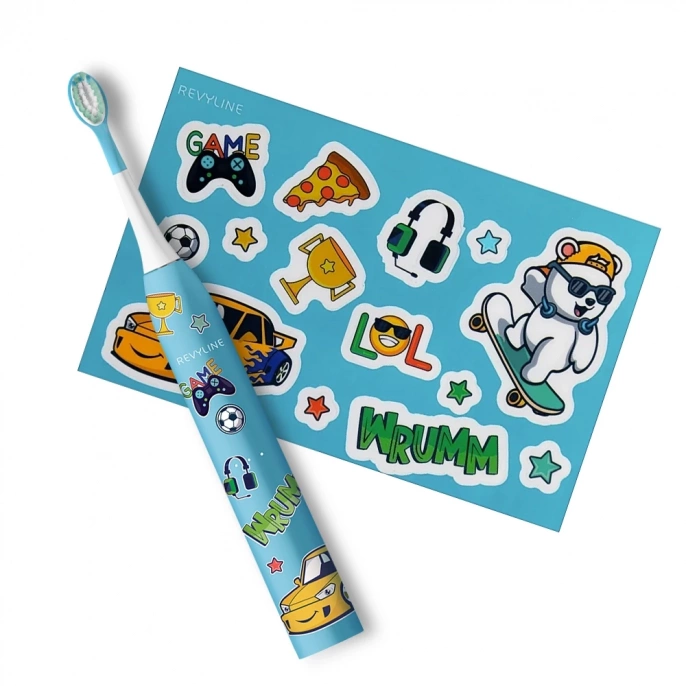 Детская электрическая звуковая зубная щетка Revyline RL 055 Kids, голубая