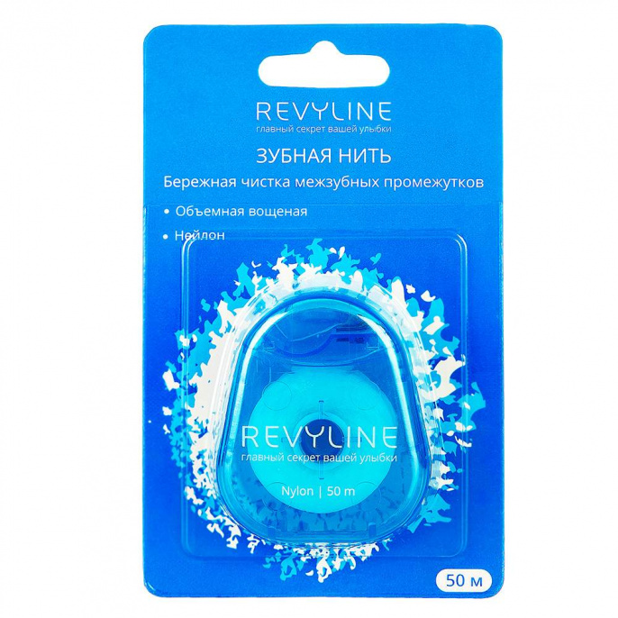 Зубная нить Revyline  нейлон, мятная, вощеная, 50 м.