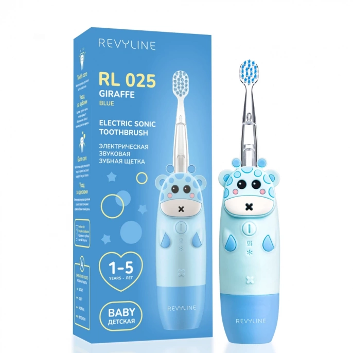 Детская электрическая звуковая зубная щетка Revyline RL 025 Baby, голубая