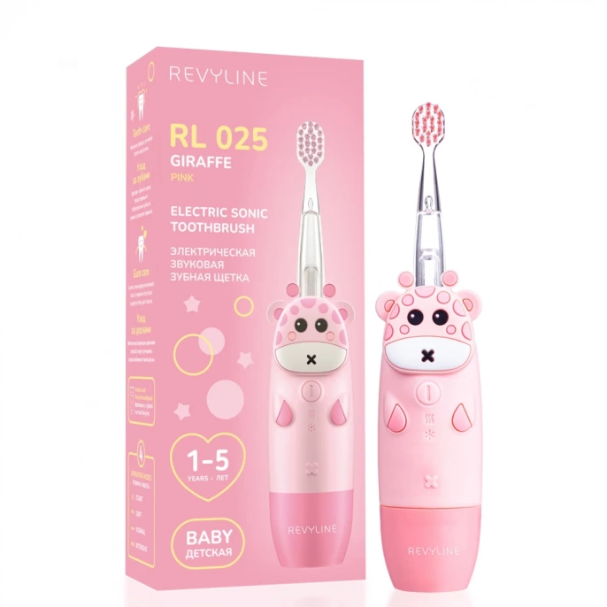 Детская электрическая звуковая зубная щетка Revyline RL 025 Baby, розовая