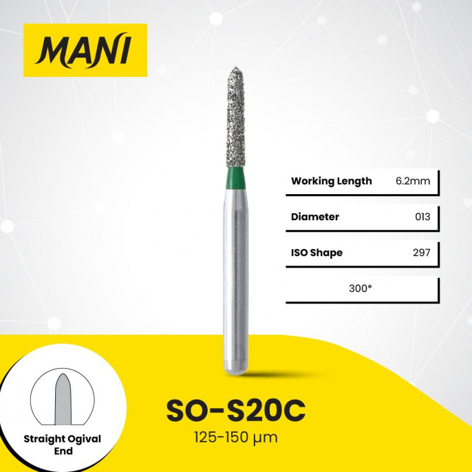 Боры алмазные,SO-S20C(зелен), MANI, упак(5шт)