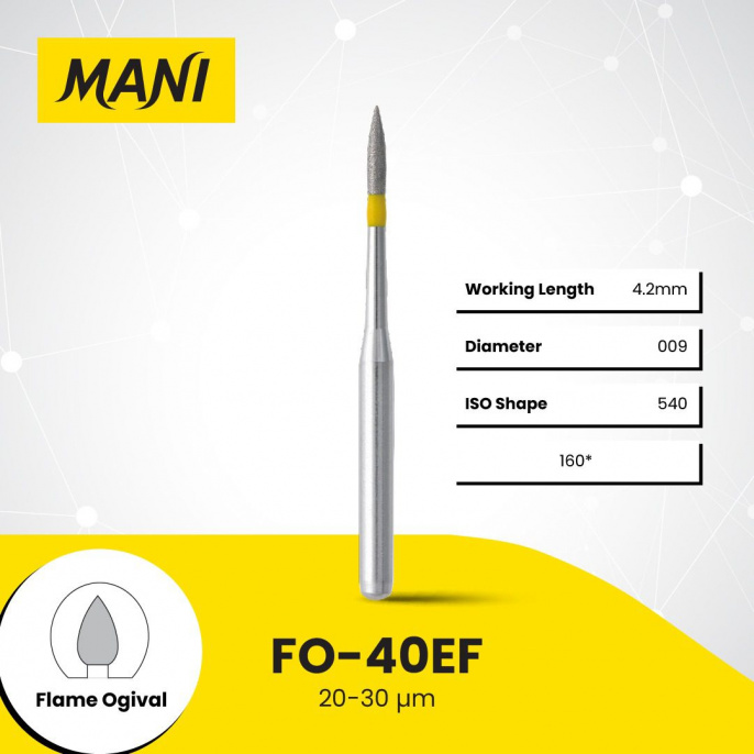Боры алмазные,FO-40EF,(желтые) MANI, упак(5шт)
