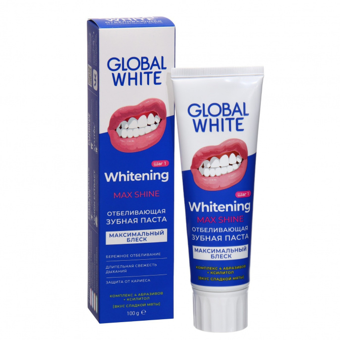 Зубная паста GLOBAL WHITE Отбеливающая Whitening Max shine 100g
